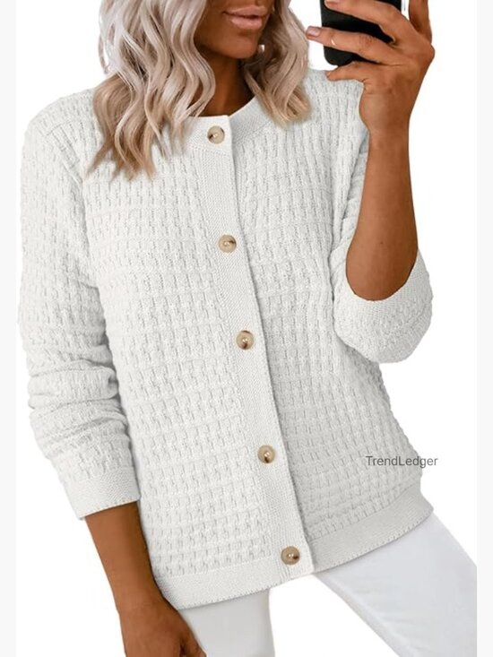 Sweaters - Open Front Cardigan Sweater Button Down Knit Jacket